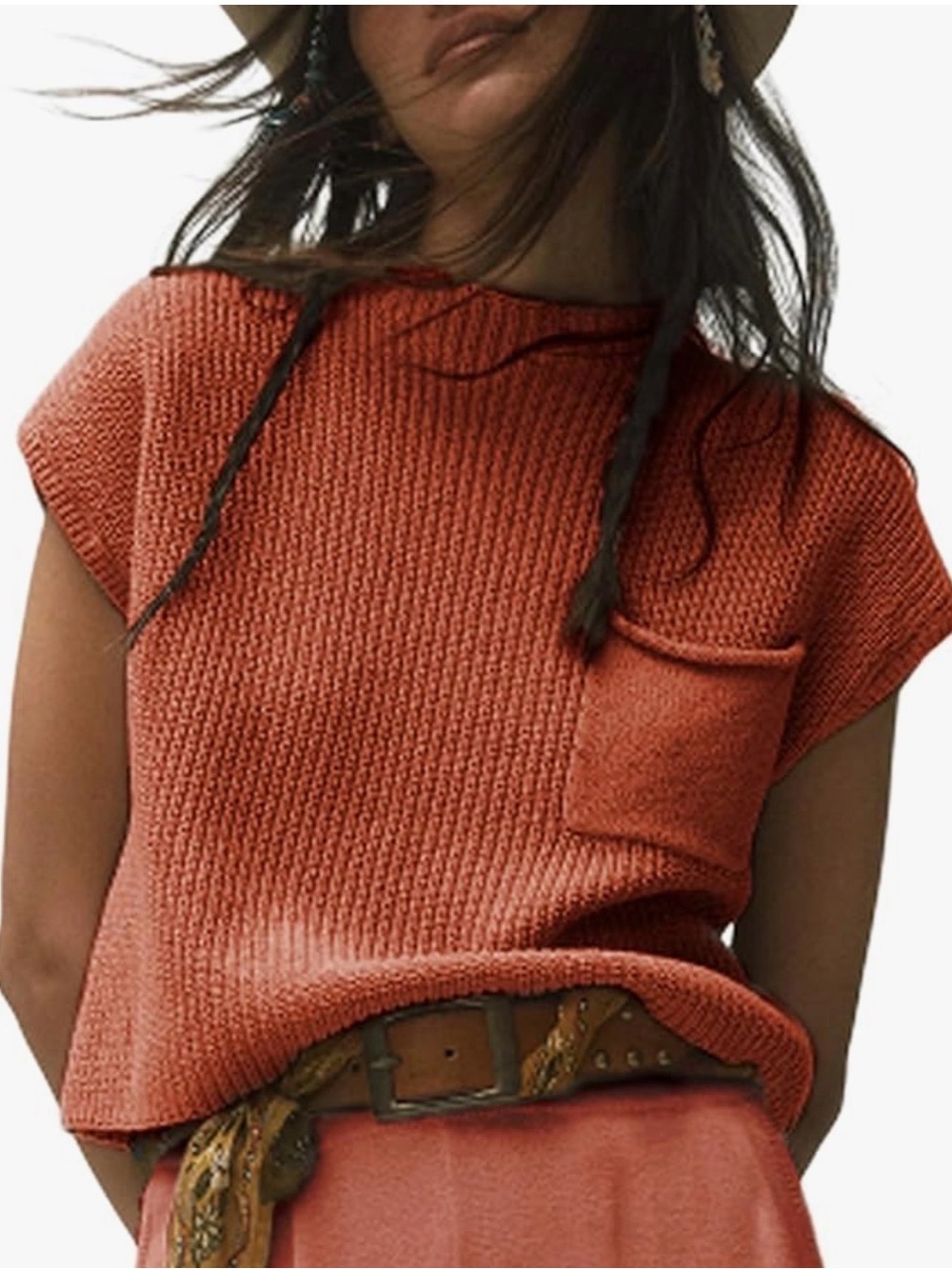 Rust Knit - Short Sleeve Sweater Top
